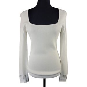 NWT White House Black Market Square neck studded sleeve sweater